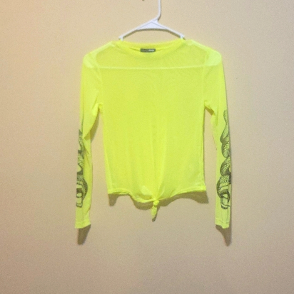 Fashion Nova Mesh Dragon Sleeve Tie Shirt